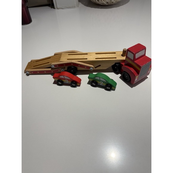 Melissa & Doug Car Carrier‎ Truck Wooden Toy Set With 1 Truck ,2 Cars + 2-Disney - Picture 1 of 10